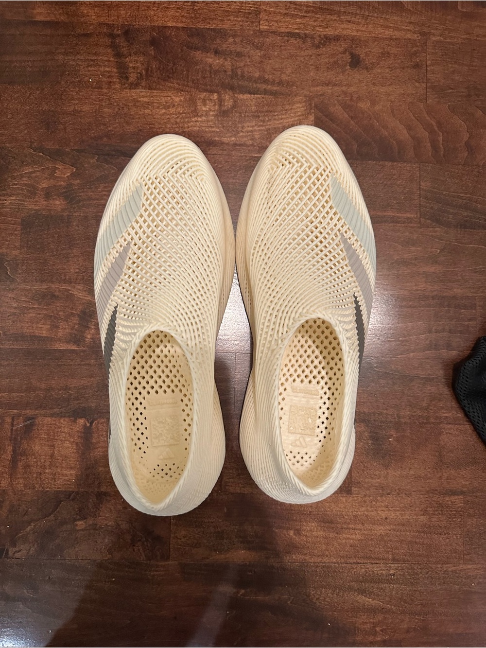 adidas Slip-On Knit Sneakers in Cream with Gray Stripes